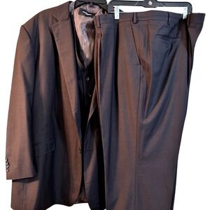 Statement Italy 3 Piece Suit Mens 49L Brown Long Jacket Vest Pants Classic